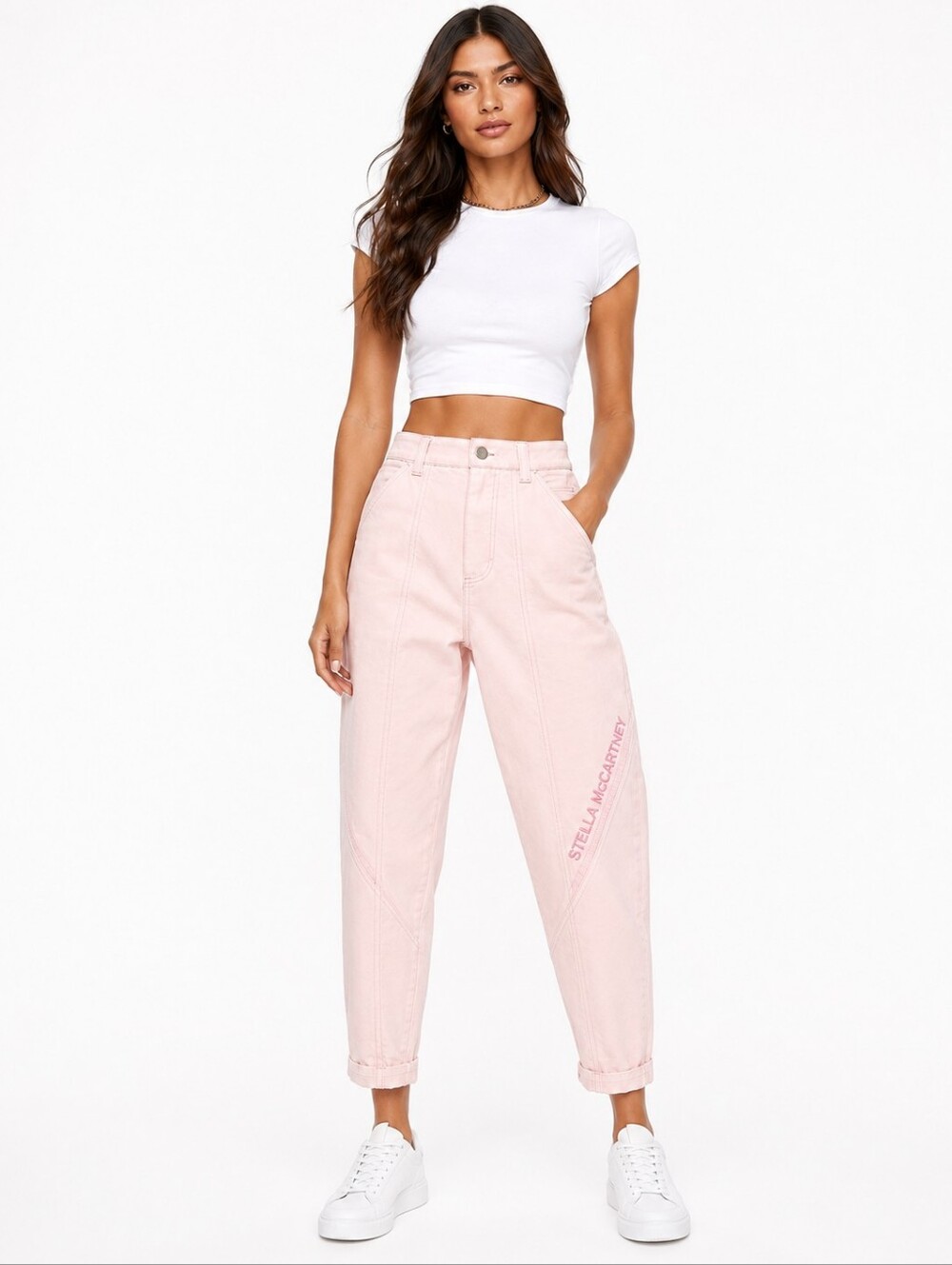 Stella McCartney High Waist Tapered Carrot Jeans In Pink New Size 24